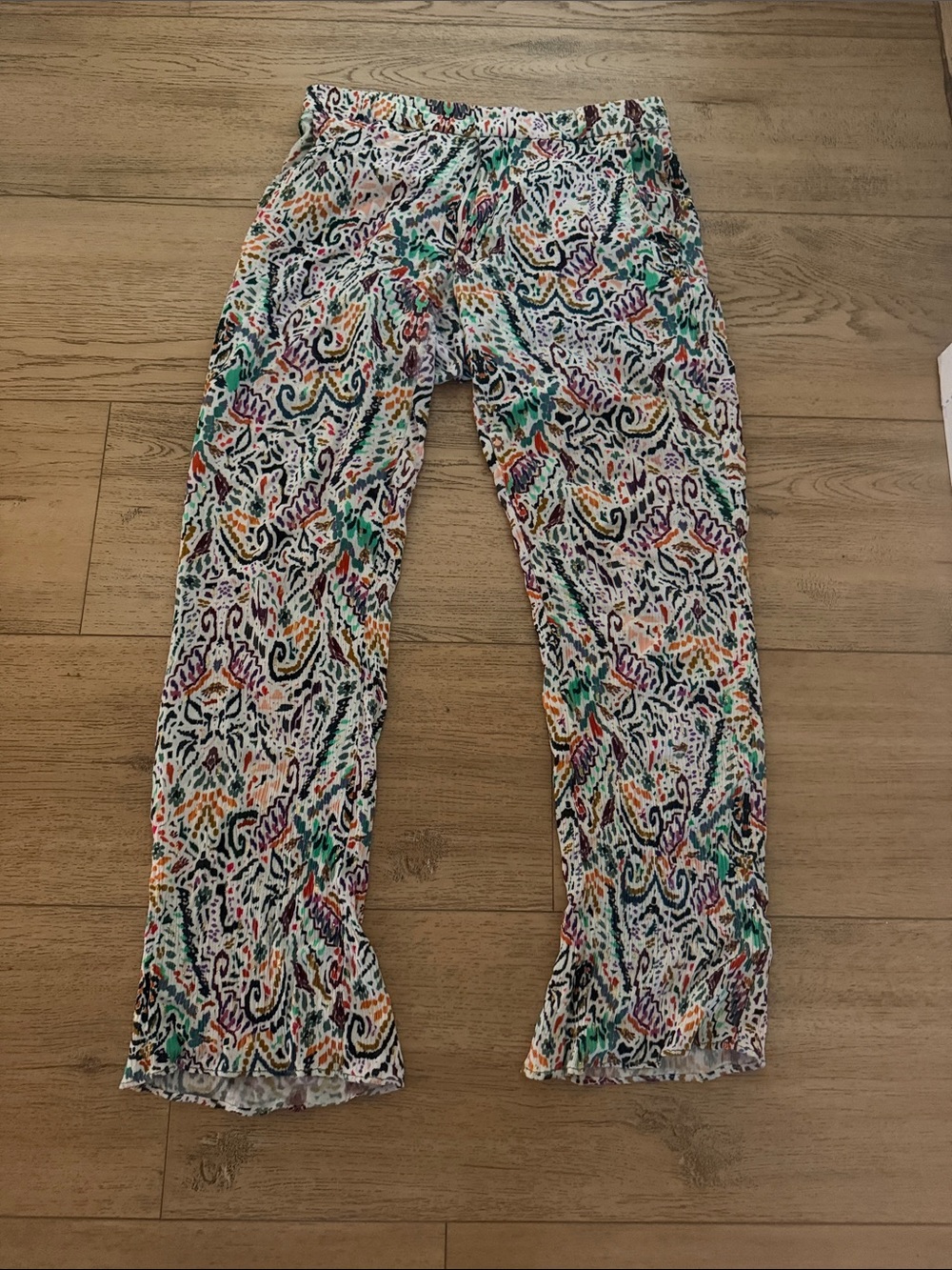 Zara White Multicolor Printed Girls' Elastic-Waist Pants